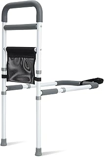 YrHeiper Adjustable Bed Assist Rail with Support Leg & Storage Pocket