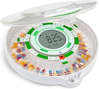 Live Fine 28-Day Automatic Pill Dispenser with LCD Display, Key Lock, Sound & Light