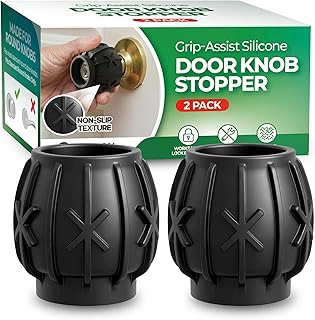 HASHI 3-in-1 Door Knob Covers (2 Pack) – Non-Slip Silicone Grip for Arthritis & Seniors, Wall Protector Bumper & Heat Resistant Handle Sleeve, Universal Size (Black)