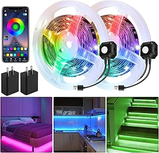 Motion Activated Under Bed RGB LED Strip Light, 2x9.8ft, App Control, Dimmable