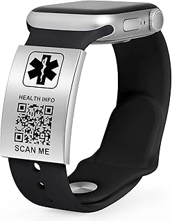 Medical Alert ID Tag for Sport Smartwatch Band with Engraved QR Code