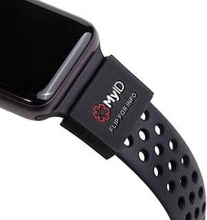myID Black Medical ID Sleeve for Apple Watch, Fitbit, Samsung Gear, Garmin