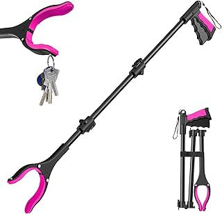 36" Pink Foldable Grabber Reacher Tool with 360° Rotating Jaw & Magnets
