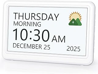 7 Inch Large Font Digital Calendar Dementia Clock with Alarms & Medicine Reminders