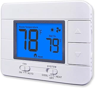 Aowel Non-Programmable Thermostat - 1 Heat/1 Cool, Humidity Display, LCD Backlit