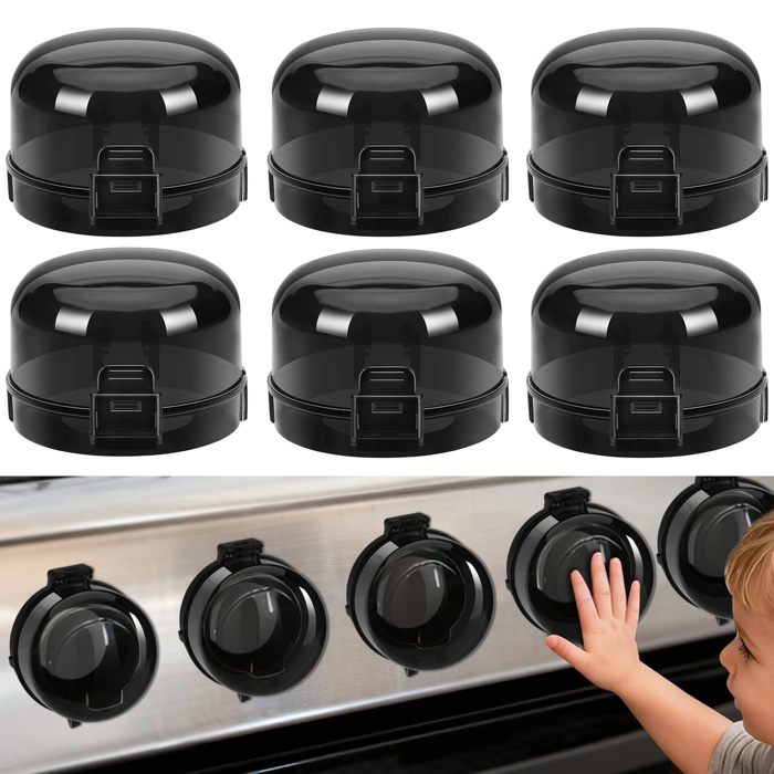 HOIGRBOM Universal Stove Knob Safety Covers, 6 Pack, Heat-Resistant, Black