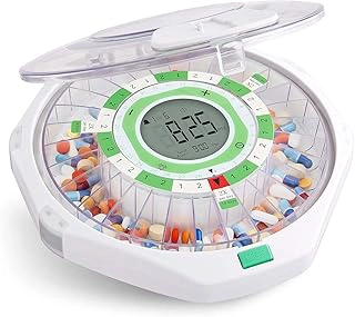 Live Fine 28-Day Automatic Pill Dispenser with LCD Display, Key Lock, Clear Lid