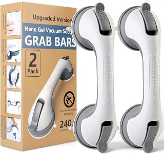 2-Pack Heavy Duty Suction Grab Bars for Shower & Bathtub, No Drilling, Grey